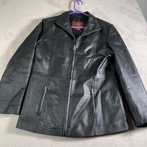 Marc Mattis Jacket Womens Size Medium Black‎ Leather Zip Front Quilted Lined
